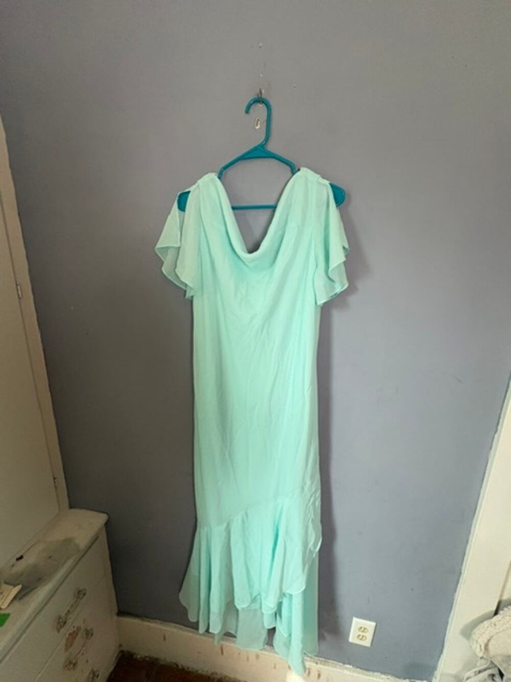 Liz Baker Womens Mint Green Cold Shoulder Ruffle Maxi Dress Size 14